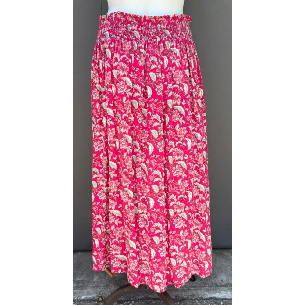 Natural Life Lisa Skirt XL Red Floral Maxi Spring Colorful Hippie Boho Cottage